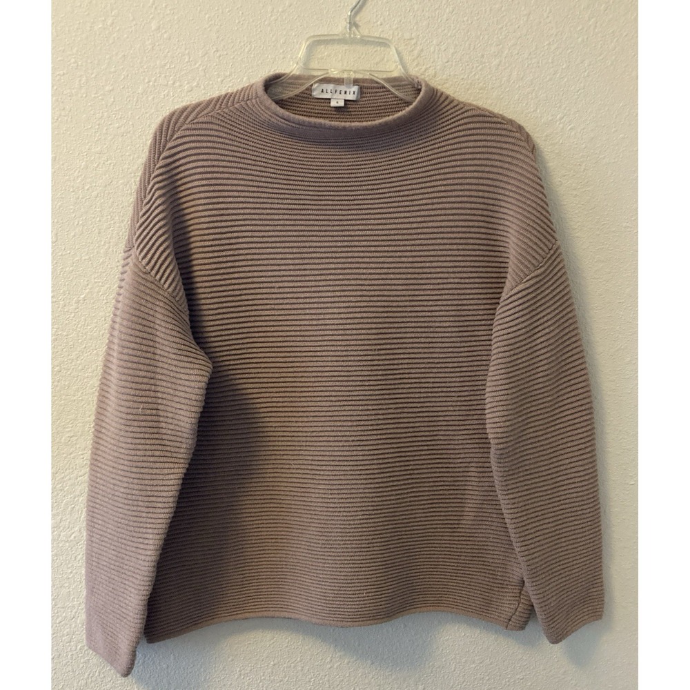 Allfenix Women's Tessa Sweater Size Small Beige Ribbed Mockneck Long Sleeve Cute
